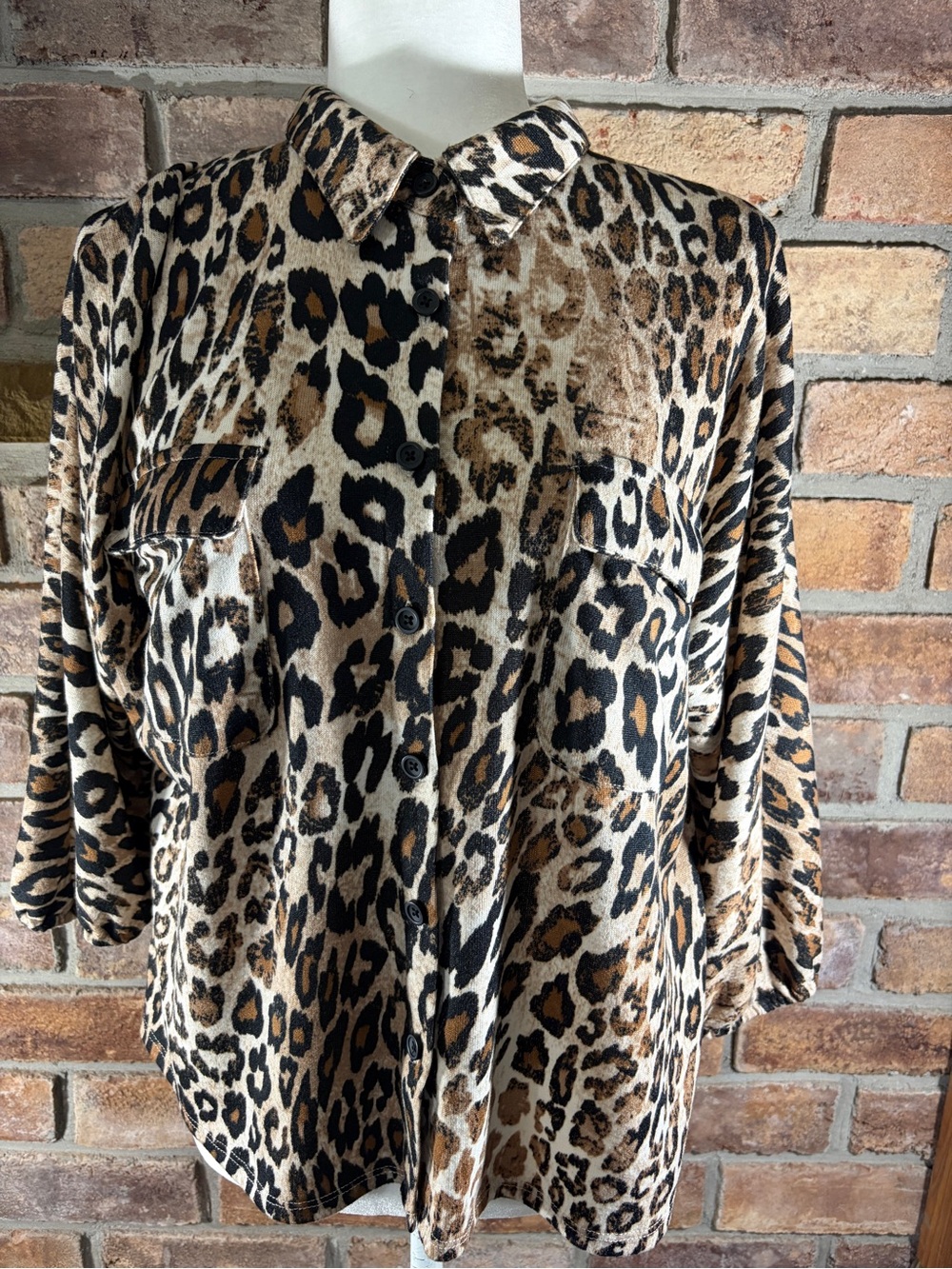 KATE PARK Leopard Print Women’s Button-DownTop/Shirt Jacket-Brown/Black/Beige 63 - Picture 6 of 9